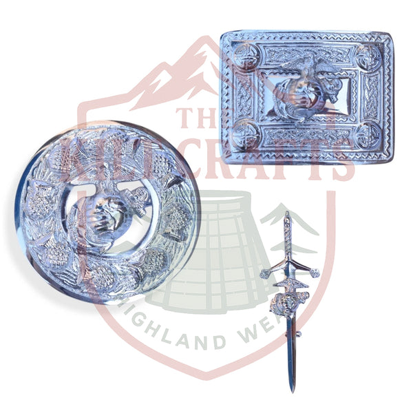 US Marine Chrome Kilt Belt Buckle – Scottish Highland Brooch Pin Set