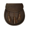 Brown Leather Sporran with 3 Tassels & Embossed Celtic Design Highland Kilt Accessory